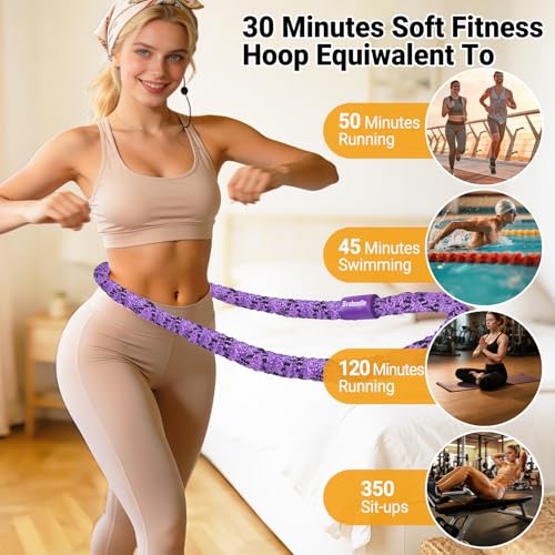 Brobantle Soft Fitness Spring Hoop for Women Weight Loss, 3.3 lbs Weighted Exercise Infinity Hoop, Foldable and Portable Hula Circle Hoops for Home Travel (Purple) - Thumbnail 3