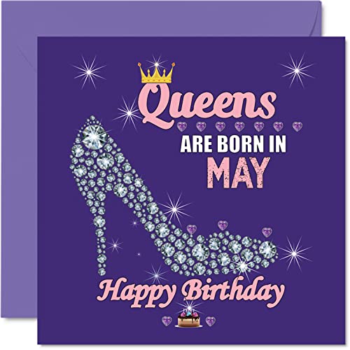 Birthday Cards for Women - Queens Are Born In May - Happy Birthday Cards for Wife Girlfriend Mom Daughter Sister Grandma Aunt Grandmother Friend, 5.7 x 5.7 Inch Humor Greeting Cards Gift Ideas