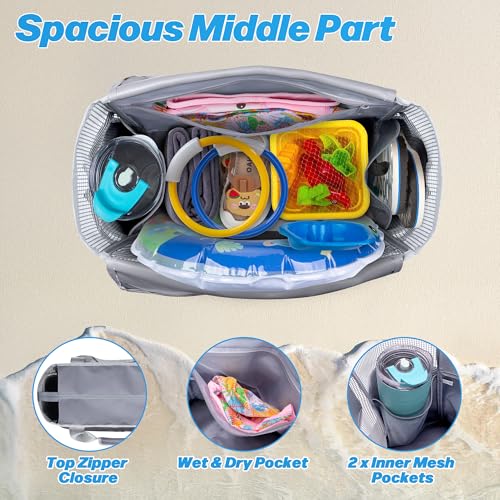 Yarwo Swim Bag for Swimmers, XL Beach Tote Bag with Wet Dry Pockets and Water-Resistant Bottom for Beach Vacation Essentials2