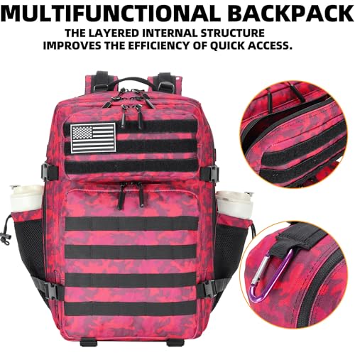 Lovelinks21 45L Tactical Assault Backpack 3 day assault pack with Molle Waterproof backpack Rucksack for Tactical Backpacks (Red CP) - Thumbnail 4