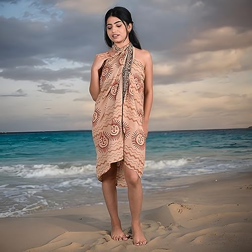 INDACORIFY Estampa em bloco de mão de algodão Pareo Beautiful Sarong, lenços de praia de verão, esta