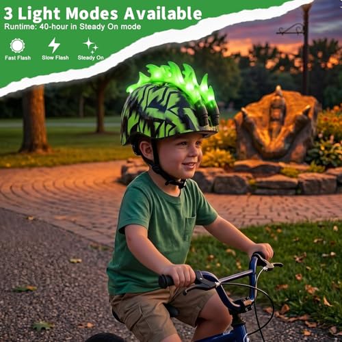 Image of Toddler Bike Helmet with LED Lights, Kids Helmet for Boys 2-6 Years, Adjustable Kids Bike Helmets Toddler Helmets for Bicycle Skateboard Scooter