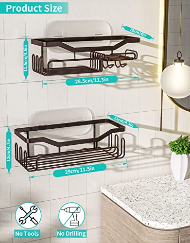Hapirm Adhesive Shower Caddy Shower Organizer Shelf Build In Shampoo Holder, No Drilling Rust Proof Stainless Steel Shower Storage Rack With 11 Hooks For Hanging Shower Ball And Razor- Bronze #TOP6