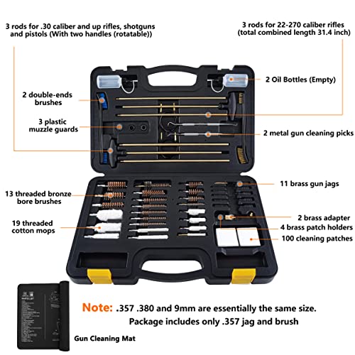 Raiseek Universal Gun Cleaning Kit For Rifle Pistol Shotgun Cleaning Kit For All Guns With Lightweight Organized Carrying Case Gun Cleaning Supplies Gun Plastic Jags And Brushes With Cleaning Mat #TOP1