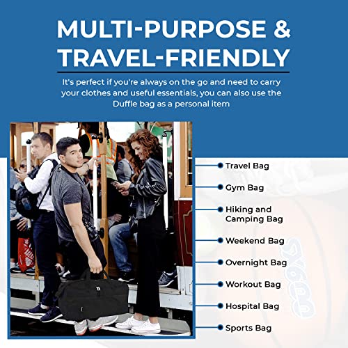 Personalized Duffle Bag for Men and Women| Perfect Sized Water Resistant Travel Duffle Bag| Personalized name Overnight Weekender Bag for Storage - Black - Thumbnail 5