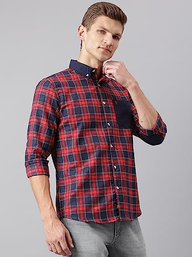 Image of Thomas Scott Mens Checkered Slim Fit Casual Shirt with Button Down and Long Sleeve (TS1048 Space Blue XL)