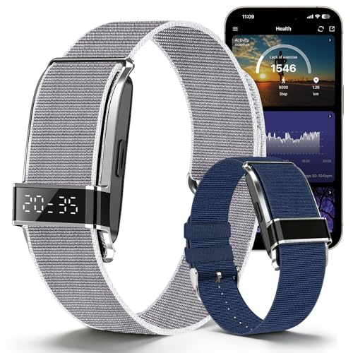 Fitness Trackers Smart Wristband With Hidden Screen(Wrist-Raise Screen Activation)Activity & Sleep Tracker with Heart Rate/HRV/Blood Oxygen, Vibration Alerts, Free APP (Silver, Universal Size)