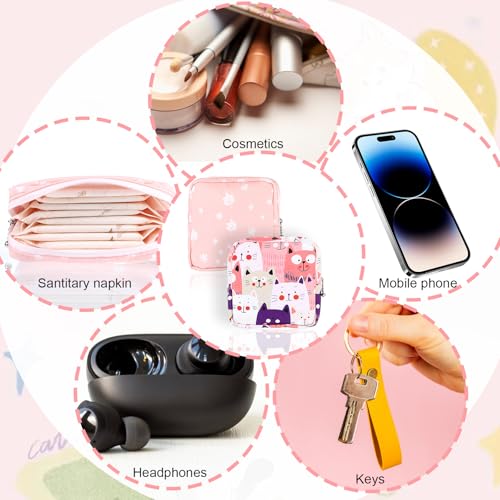 Image of Portable First Period Pouches for Teen Girls, 2pcs Period Bag Feminine Pouch for Sanitary Napkin Small Tampons, Sanitary Pad Storage Bag, Holder Tampon Bags for Girls Ladies Women (Cat)