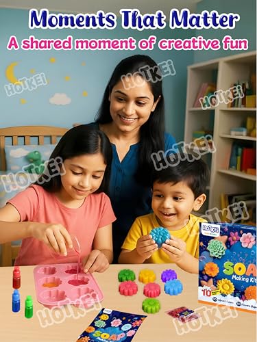 Image of HOTKEI Soap Making Kit for Kids 8+ Years | 10 Premium Soap Bases with Fun Mould, Colors, Fragrances & Accessories | DIY Creative Gift Kit for Girls and Boys