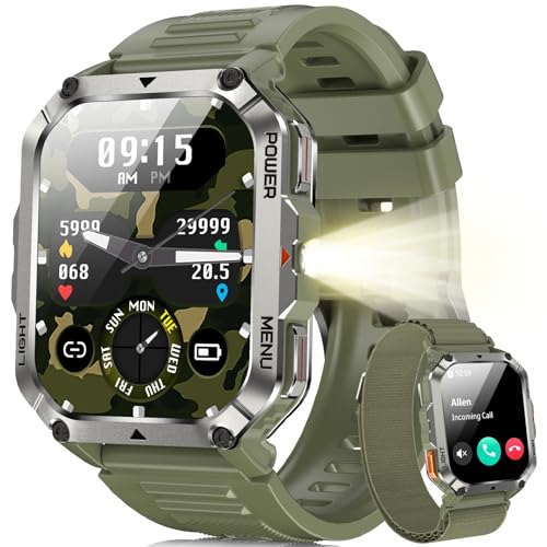 Blackview Reloj Inteligente Hombre Militar - Linterna y Brújula, 2.01'Smartwatch Hombre con 100+ Modos Deportivos, Llamadas Bluetooth/Notificación, Pulsómetro/Oxímetro/Sueño, Pulsera Actividad(W70Pro)