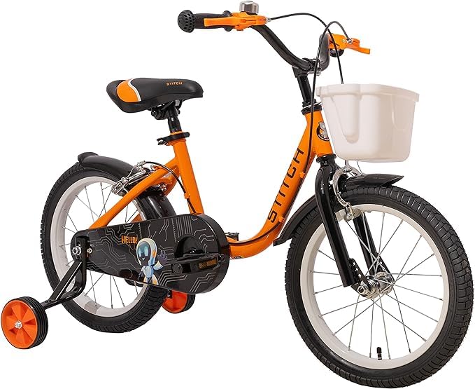 HILAND KIELA 14 Zoll Kinderfahrrad für Kinder Jungen Mädchen ab 4 5 6 Jahre alt Fahrrad mit Stützrädern Korb Klingel Handbremse Orange