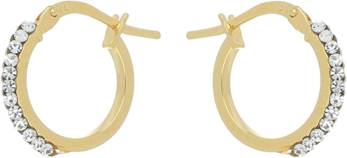 Round Earrings with White Crystals in Gold 18k and 925 Sterling Silver (Yellow, 10mm)