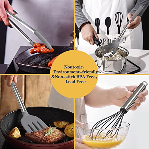 Silicone Cooking Utensil Set, Fungun Non-Stick Kitchen Utensil 24 Pcs Cooking Utensils Set, Heat Resistant Cookware, Silicone Kitchen Tools Gift With Stainless Steel Handle (Gray-24Pcs) #TOP4