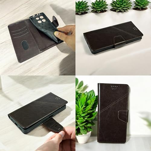 Image of SBMS Flip Cover for Nothing Phone (3a) Lite Back Cover Case with Magnatic Closure | Genuine Leather Finish | Inbuilt Stand | Card & Money Pocket | Wallet Style Flip Back Case Cover (Coffe Brown)