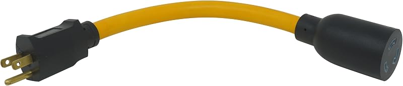 Southwire Generator Adapter Cord - Converts 15A to 20A Receptacle - Twist-to-Lock Plug - Durable Molded Connectors - High Visibility Yellow Jacket - 9 Inch - 12/3 STW