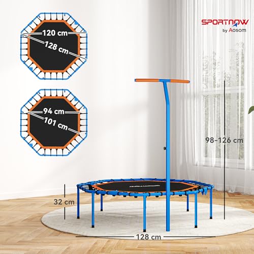 SPORTNOW Trampolina fitness, składana, Ø 128 cm, mini trampolina z 5-stopniową regulacją wysokości, cichą gumową linką, trampolina dla dorosłych, do użytku wewnątrz i na zewnątrz