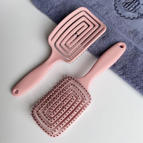 Image of Curved Vented Hair Brush for Fast Blow Drying, Professional Detangling Styling Brush for Wet & Dry Curly, Thick, Straight Hair for Women & Men (pink)