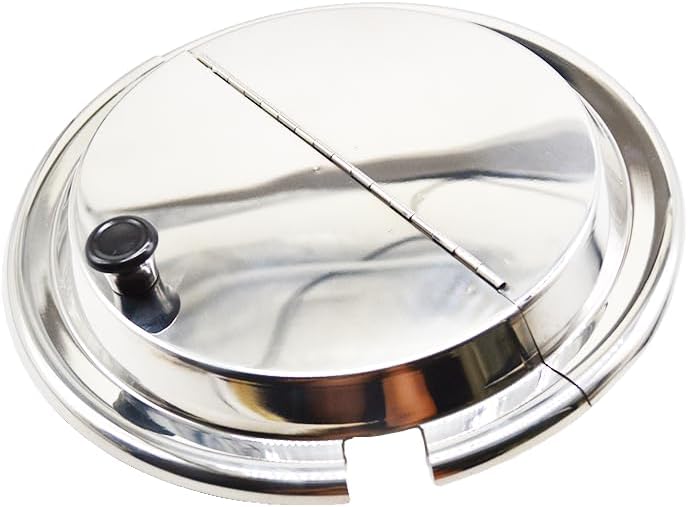 Stainless Steel Hinged Inset Cover for 7 Quart Pan with Plastic Knob Handle and Notched for Ladle (Diameter 10" 25cm), Compatible with Soup Warmer and Chafer