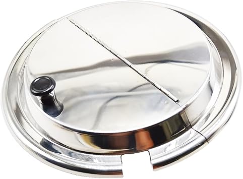Stainless Steel Hinged Inset Cover for 11 Quart Pan with Plastic Knob Handle and Notched for Ladle Diameter 12" 30cm, Compatible with Soup Warmer and Chafer
