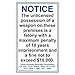 ComplianceSigns.com Vertical Texas Notice The Unlicensed Possession of A Weapon On These Premises is A Felony Sign, 14x8.5 inch Plastic
