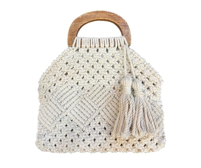 R.R.LALA Macrame Coton Bag,Women Fashion Bag Boho Cotton Handbag With Wooden Handle off white color (B0DB5FK4RB) Amazon Price History, Amazon Price Tracker