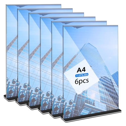 Hemiks 6 Stück Tischaufsteller A4, Transparent Preisschilder Aufsteller Acryl T-Ständer Doppelseitig Tischständer für Menükarten Prospekte Werbung Restaurant Café Büro