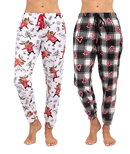 Mickey Pack of 2 Women's Fleece Pajama Pants Sleepwear Bottoms, Black/Gray, Large