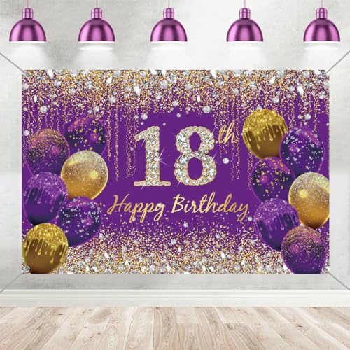 Bannière de fond pour 18e anniversaire de filles grand format tissu violet