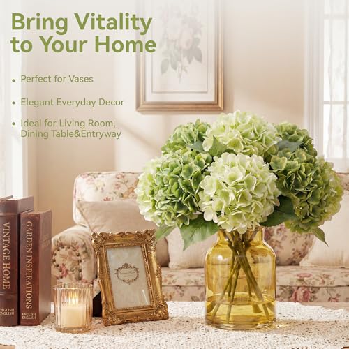 Pinkpum 6 Pcs 20in Hydrangea Artificial Flowers, Lifelike & Real Touch Hydrangea Flowers for Home Decor Party Arrangements Wedding Bouquets Centerpieces Green Set — view 4