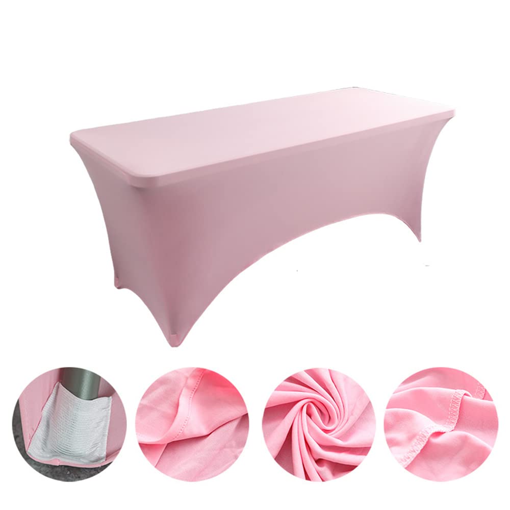Bea's Party Copritavolo elasticizzato rettangolare, tovaglia con elastico antirughe, tovaglie bianche catering, copritavolo elasticizzato per tavolo pieghevole 183cm, tovaglia bianca tessuto (Pack 5