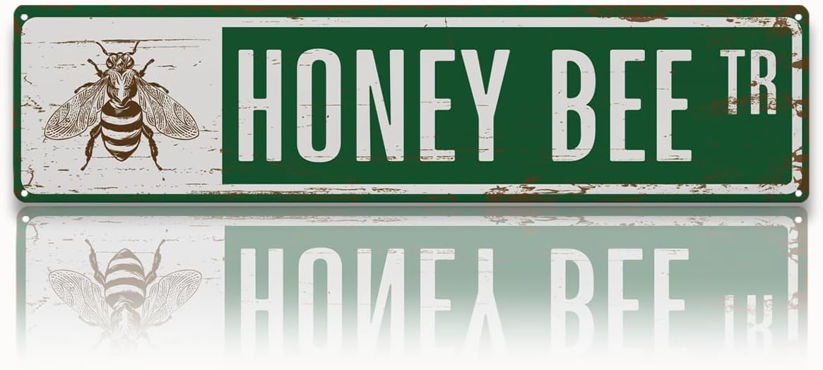 Duetom Rustic Apiary Signs, Honey Bee Trail Metal Sign, Honey Bee Signs, Retro Metal Tin Sign, Apis Keeper Decor, Backyard Farm Decor, Apis Keeper Gifts 4x16 Inch
