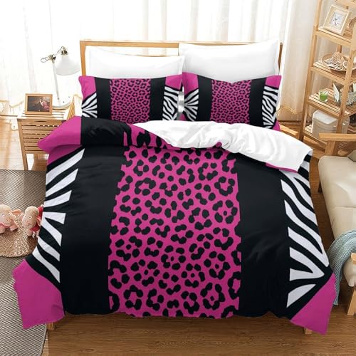 Housse de couette léopard rose hypoallergénique et super douce avec zip - 3