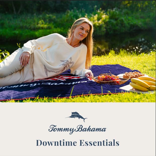 Image of Tommy Bahama 50 inch x 70 inch Waterproof Picnic Blanket, Stripe Blue