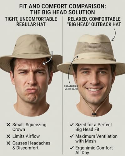 Image of Zylioo XXL XL L M Outback Hat with Wide Brim,Breathable Mesh Crown Fishing Hat,Summer Hiking Hat for Camping,Gardening