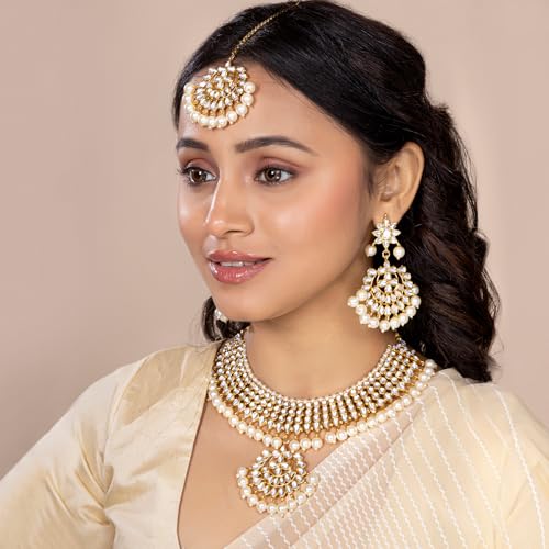 Aheli Indian Traditional Maang Tikka with Kundan Necklace Earrings Set Ethnic Wedding Party Designer Jewelry Gift for Women2