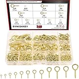 DYWISHKEY 240PCS 12 Sizes Brass Plated Steel Eye Bolts Screw Eyes Assortment Kit
