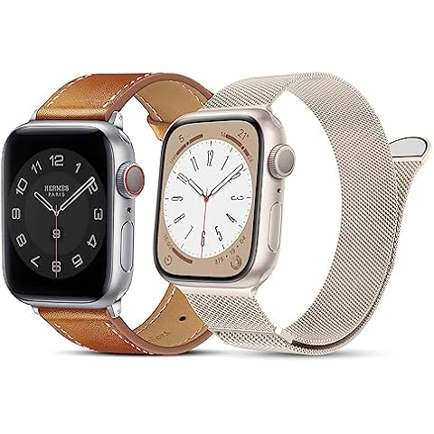 MARGE PLUS Genuine Leather Band & Stainless Steel Mesh Loop Magnetic Replacement Strap Cover
