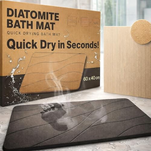VOLTGY | Alfombra de Baño Diatomita 60×40 cm | Alfombra de Piedra Absorbente de Secado Rápido | Alfombra Antideslizante y Antibacteriana para Mayor Comfort y Seguridad.