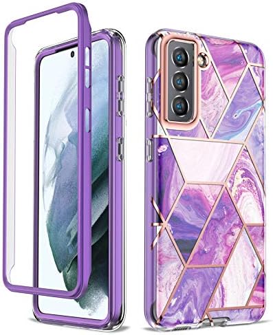 Beautiful Skin Case for Samsung S21 Ultra 5G, Slim Full-Body Stylish Protective Case Shockproof Galaxy S21 Ultra 6.8" Hard PC+Soft TPU Rubber Bumper Rugged Case with Screen Protector (Purple)