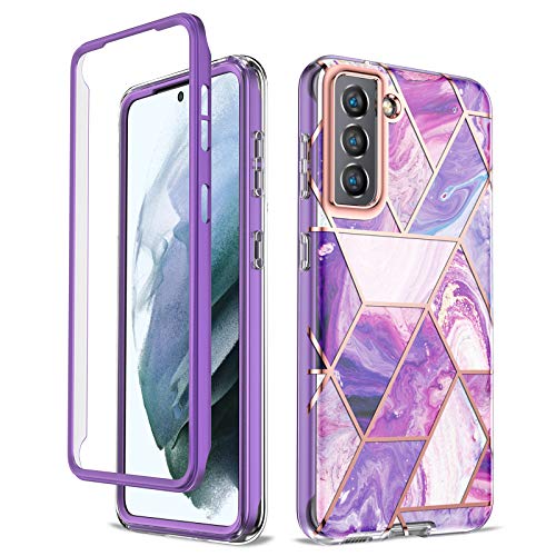 Coque Samsung S21 5G rigide et fine style marbre de luxe violet
