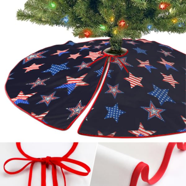48 Inch Patriotic Tree Skirt Christmas Tree Decoration Holiday Family Gathering Decor Perfect for 4th of July Tree Skirt Festive Holiday Home Decor Christmas Celebration