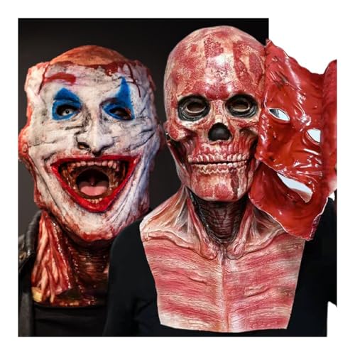 Halloween Skull Mask with Movable Jaw - Double Layer Joker Face Cover, Realistic Full Head Skeleton Costume Latex Mask for Adults