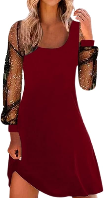 Générique Femmes Col V Robe à Manches Longues Tunique Élégant Soirée Fête Cocktail Shirt Robes robe noel femme robe de noel robe femme robe hiver femme chic et elegant robe femme chic et elegant