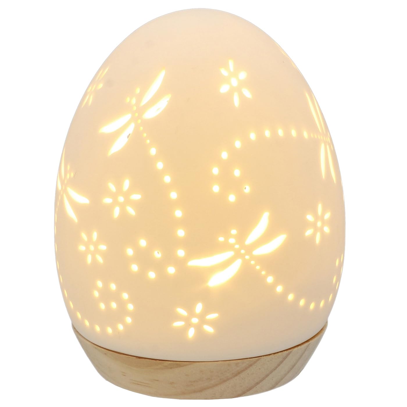 Shudehill Giftware Glow LED Egg Mood Lamp with Dragonfly or Butterfly White Lamp with Neutral Wooden Base (Dragonfly, Small)