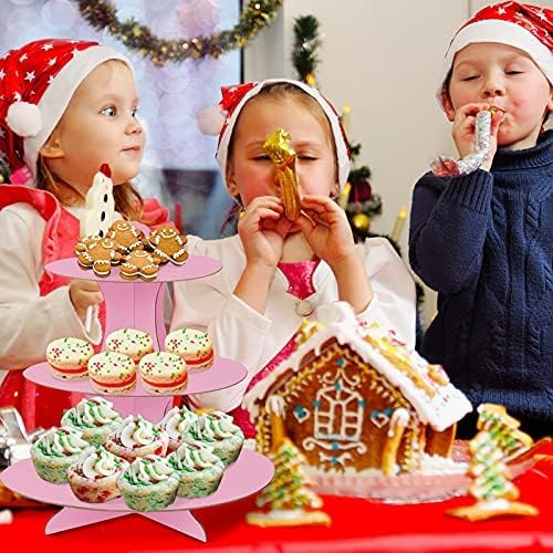 Miniatura 5 de Soporte para cupcakes, paquete de 2 platos redondos de cartón de 3 niveles para postres, pasteles de frutas, soporte para base de cupcakes, bandeja