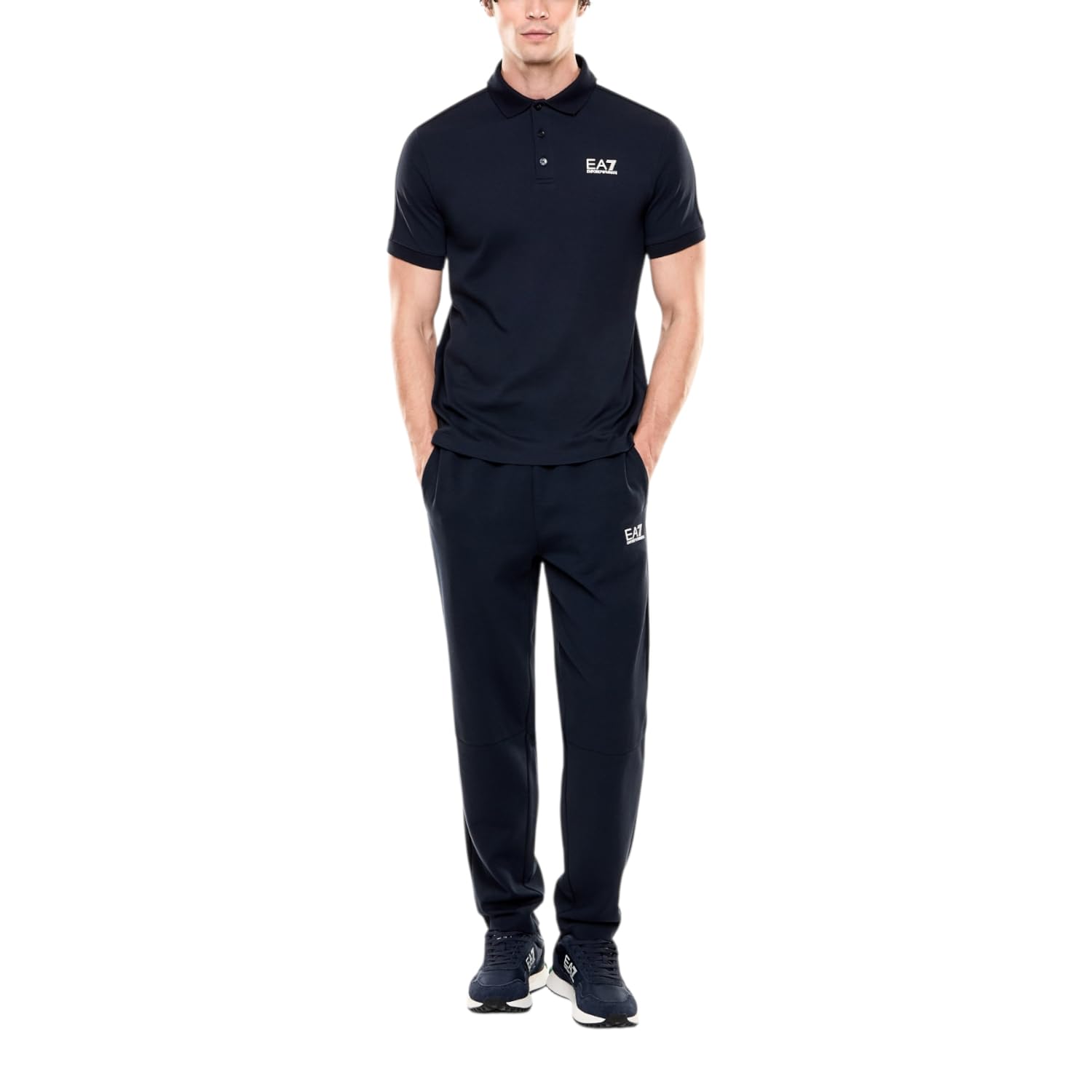 EA7 Emporio Armani (7M001866-AF12660-UB102) męskie spodnie dresowe w kolorze granatowym, Italian Spirit, ze ściągaczami, sznurkiem, z bawełny, kieszenie, logo