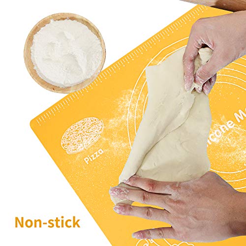 Silicone Baking Mats With Measuring Function, Non Stick Heat Resistant Nonslip Reusable Silicone Placemat, Pastry Mats, Countertop Protection Mats. Easy To Clean. (15.7” X 22.7” Yellow） #TOP3