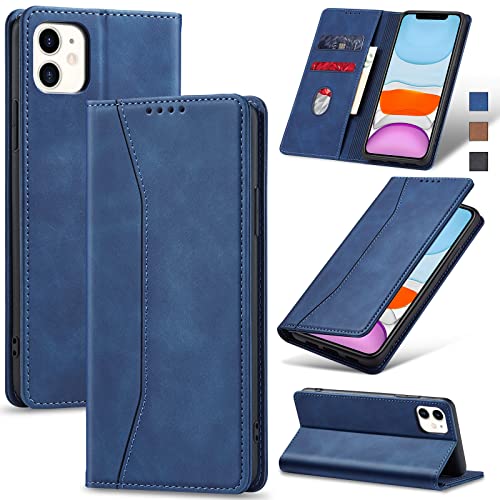 Image of Jasonyu Flip Wallet Case for iPhone 11,Leather Magnetic Folio Cover with Card Holder,Kickstand - TPU Shockproof Durable Protective Phone Case,Blue