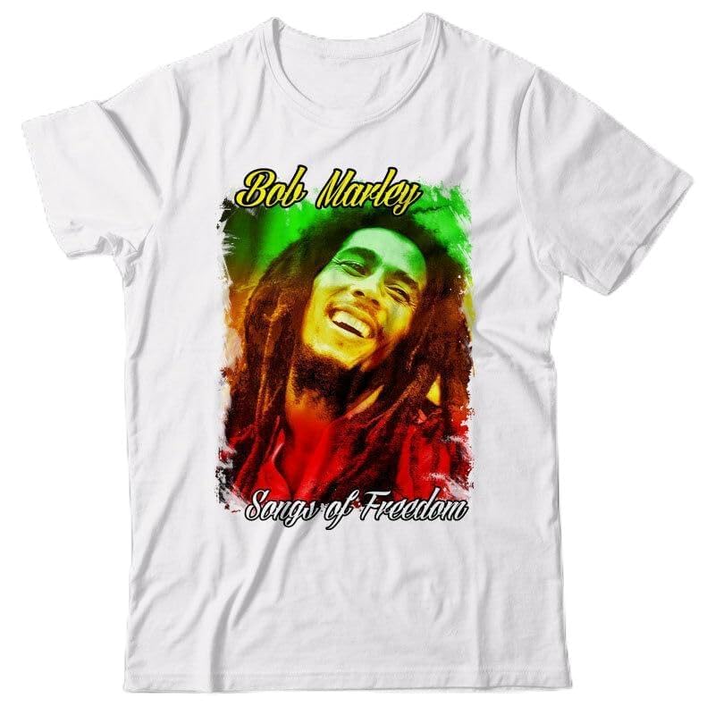 APSRA RETAILFunny Graphic T-Shirt BOB Marley - Songs of Freedom Casual T-Shirt Half Sleeve Round Neck Printed Men's t Shirt(60_L) White