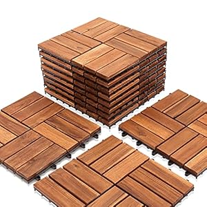 Vigevee Houten tegels voor balkon, tuintegels, terrastegels, 44 stuks platen, balkon, tegels, tuin, 4 m², 30 x 30 cm, acaciamozaïek, 12 latten